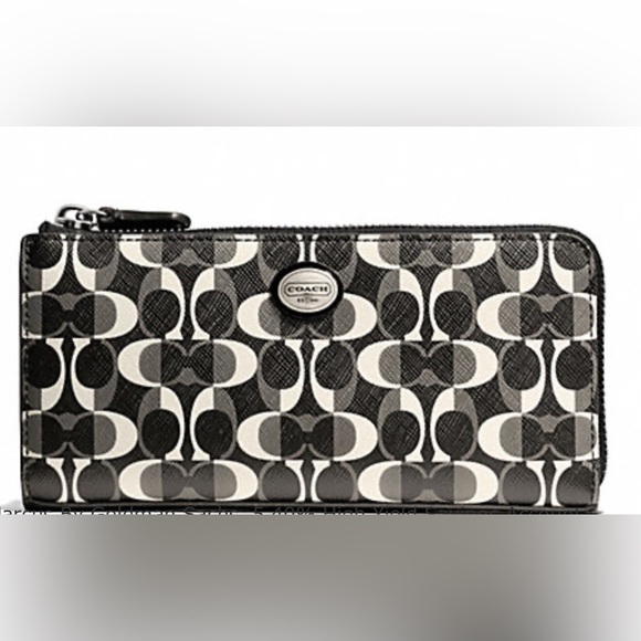NWT Coach Peyton Dream C Slim Zip Wallet SL/black white/black F50526 - Picture 1 of 8